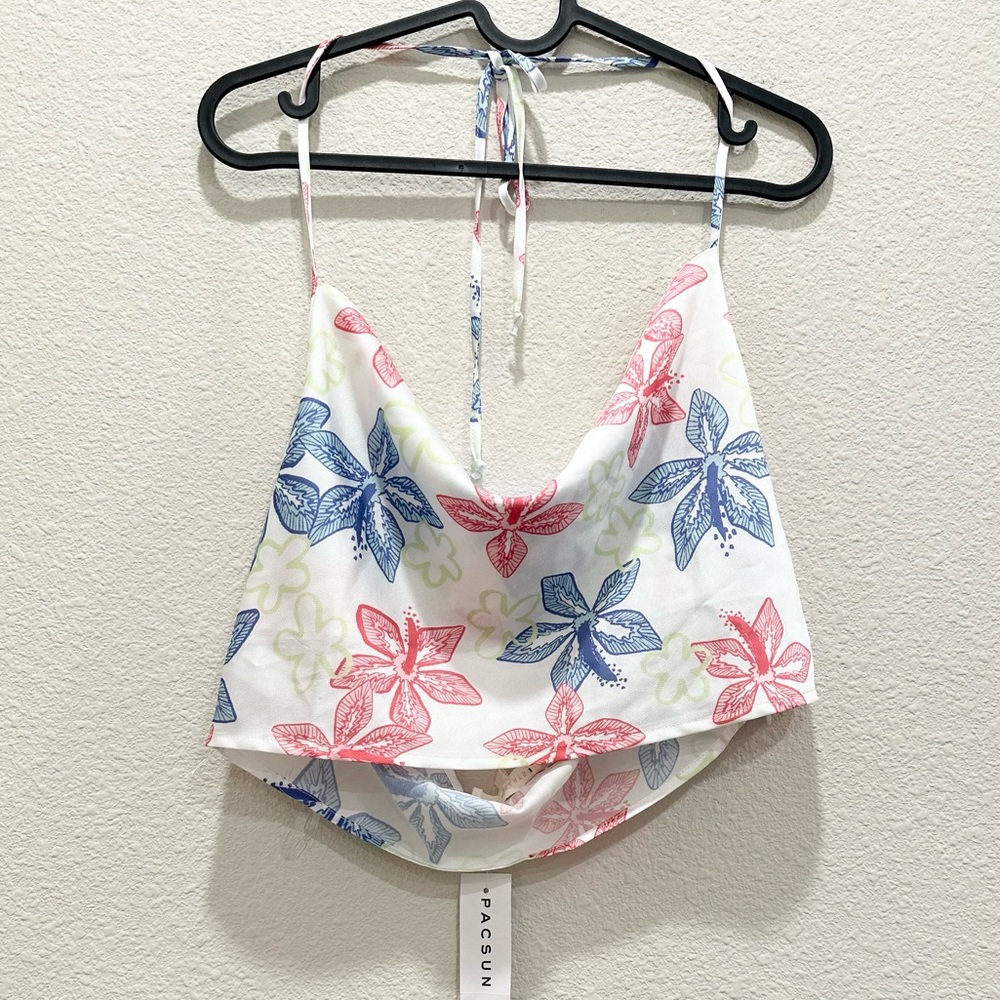 NWT! PACSUN LA HEARTS White Floral Satin Halter Camisole Crop Top!